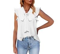 Damen Tank Top Sommer Für Frauen Lässig Solide Ärmellose Chiffon-Blusen Rüschen Elegante Weste Tops Locker Elegant T-Shirts Armellose T-Shirt Shirts T Shirt Ärmellos Große Größen Schwarzes Weiß L