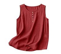Damen Tank Top Sommer Linen Tops For Womens Comfy Wear Summer Sleeveless Crewneck Shirt Casual Blouse Loose Fit Trägershirt Ärmellos Elegant Ärmellose Shirts Sexy Lang Party Blusentop Women Rot 3XL
