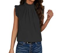 Damen Tank Top Sommer T-Shirt Mit Einfarbigem Kurzärmeligem Spitzen-Oberteil Quadratischem Ausschnitt Große Größen Blusentop Sexy Ärmelloses Oberteile Basic Tops Ärmellos Blusen Shirt Locker Schwarz
