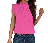 Damen Tank Top Sommer T-Shirt Mit Einfarbigem Kurzärmeligem Spitzen-Oberteil Quadratischem Ausschnitt Große Größen Blusentop Sexy Ärmelloses Oberteile Basic Tops Ärmellos Blusen Shirt Locker Hot Rosa