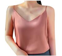 Damen-Tank-Top, Sommer-Tank-Top, Seidensatin, Spaghettiträger-Top, Spitzenbesatz, Hals-Design, Cami, Tank-Top, ärmellos, einfarbig, Tunika, Stretch, Urlaub, A02-rot, 3XL