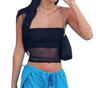 Damen Tank Tops Ärmellose Crop Top Sommer Trägerlos Oberteile Weste Vest T-Shirt Sexy Corset Top Basic Slim Fit Mesh Bluse Elegant Shirts Schwarz