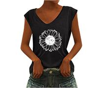 Damen Tank Tops Oberteile Sommer Trendige Sonnenblume Druck Tshirt V-ausschnitt Ärmellos Sommershirt Lose All-Match Bluse Shirt Urlaub Freizeit Sportshirt Laufshirt T Shirt Für Frauen Streetwear