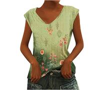 Damen Tank Tops Sommer Trendige Oberteile Modisches Blumen Muster Tshirt Ärmellos Tanktops mit V-Ausschnitt All-Match Bluse Shirt Bequem Freizeit Pulli Daily Shirts Geschenk für Frauen Beachwear