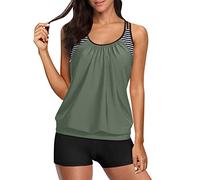 Damen Tankini Bauchweg Bademode Set, Freizeit Tankini Badeanzug Push Up Top Oberteil mit Badeshorts Zweiteiler Tankinis Set Polka Dot Sommer Elegant Badeanzüge für Damen