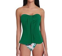 Damen Tankini Set Bandeau Bikini 2 Teilig Schulterfrei Abnehmbare Träger Bauchweg Badeanzug Raffungen High Waist Bikinihose Push Up Bademode Figurformend Strand Schwimmanzug für Urlaub Pool Freizeit