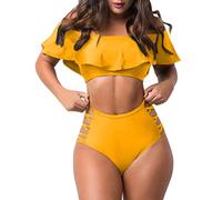 Damen Tankini Set Zweiteiliger Bauchweg Badeanzug,Badeanzug Bauchweg Push Up Bikinis Badeanzug Triangel Bikini Swimsuit Set Crop Top Gerippte Schwimmanzug Bademode Triangel Breites Schwimman