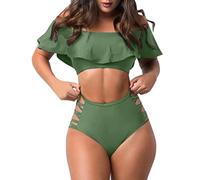 Damen Tankini Set Zweiteiliger Bauchweg Badeanzug,Badeanzug Bauchweg Push Up Bikinis Badeanzug Triangel Bikini Swimsuit Set Crop Top Gerippte Schwimmanzug Bademode Triangel Breites Schwimman