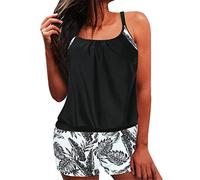 Damen Tankini Set Zweiteiliger Bauchweg Badeanzug,Badeanzug Schwarz Swimsuit Beachwear UV-Schutz Zweiteiliger Push Up Sexy Bikini-Sets Leicht Atmungsaktiv Unterbrustband Essential Strandklei