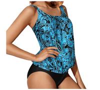 Damen Tankini Zweiteilig Bauchweg Badeanzug Vintage Drucken Push Up Top Oberteil mit Badeshorts High Waist Bademoden Set Elegant Sommer Badeanzüge Urlaub Sportlich Badekleid