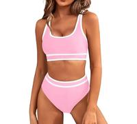 Damen Tankini Zweiteilig Push Up Bikini Set Push Up Badeanzug Mit Bein Damen Bikini Damen Oberteil Badeanzug Damen Bikini Damen Set Bauch Weg Badeanzug Bauchweg Damen Tankini Oberteil(2-Pink,S)