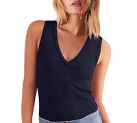 Damen Tanktop Ärmellose 2026 Casual Weiche Lose Frühling V-Ausschnitt Ärmelloses T-Shirts Grundlegende Trendy Outfits Kleidung Shirt Elegant Tank Tops Women Bluse Top Ärmellos Shirts Sommer Marine XL