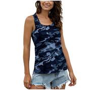 Damen Tanktop Ärmellose Ärmelloses T-Shirt Camouflage Tops O-Neck Weste Damenbluse Tank Top Sommer Bluse Ärmellos Party Sexy Oversize Shirt Elegant Große Größen Sommeroberteil Blusentop Armlose Marine