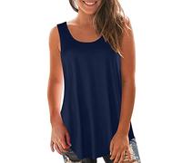 Damen Tanktop Ärmellose Casual Lose Ärmellos Rundhals Weste Tank Shirt Tunika Bluse Tops Sommer Leinenbluse Top Große Größen Elegant Locker Damentops Blaues Blusentops Lockere Trägershirt Marine XL