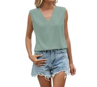 Damen Tanktop Ärmellose Chiffonblusen Mit Falten Und V-Ausschnitt Freizeittop Basic-T-Shirt Für Arbeit Business Basic Top Elegant Blaues Shirt Ärmellos Tank Tops T-Shirt Blusen Sexy Armlose Grün L