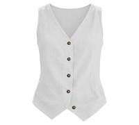 Damen Tanktop Ärmellose Damenbluse Mit V-Ausschnitt Baumwoll-Leinen-Mischgewebe Tank Top Für Sommer Bluse Ärmellos Party Tops Locker Kurz Armlose T-Shirt Tshirt Basic Women Blusentop Große Weiß L
