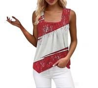 Damen Tanktop Ärmellose Weste Rüschen Square Neck Printed Shirt 2026 Casual Loose Sleeveless Cute T Für Frauen Shirts Tank Tops Ärmellos Ärmelloses Top Sommer Sexy Bluse Große Größen Elegant Grey L