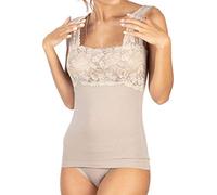Damen-Tanktop aus Modal-Baumwolle mit Spitzenband an der Brust Egi Unterjacke (XL, Sand), sand