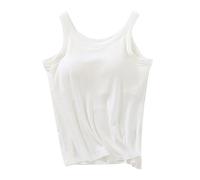 Damen Tanktop Mit Integriertem Bh Sport, Ärmellose mit Cups Basic Trägertop Unterhemd Eingebauter Leibchen Spaghetti-Top Camisole U-Ausschnitt Spaghettiträger Gepolstertes Regal BH Cami Tanks
