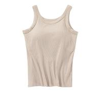Damen Tanktop Mit Integriertem Bh Sport, Ärmellose mit Cups Basic Trägertop Unterhemd Eingebauter Leibchen Spaghetti-Top Camisole U-Ausschnitt Spaghettiträger Gepolstertes Regal BH Cami Tanks
