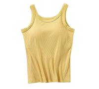 Damen Tanktop Mit Integriertem Bh Sport, Ärmellose mit Cups Basic Trägertop Unterhemd Eingebauter Leibchen Spaghetti-Top Camisole U-Ausschnitt Spaghettiträger Gepolstertes Regal BH Cami Tanks