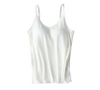 Damen Tanktop Mit Integriertem Bh Weit, Spaghettiträger Oberteil Ohne Bügel Unterhemd Cami Tanks Gepolstertes Ärmellose Basic Spaghetti-Top mit Cups Trägertop Regal BH Casual Bustier Tank Top