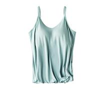 Damen Tanktop Mit Integriertem Bh Weit, Spaghettiträger Oberteil Ohne Bügel Unterhemd Cami Tanks Gepolstertes Ärmellose Basic Spaghetti-Top mit Cups Trägertop Regal BH Casual Bustier Tank Top