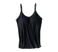 Damen Tanktop Mit Integriertem Bh Weit, Spaghettiträger Oberteil Ohne Bügel Unterhemd Cami Tanks Gepolstertes Ärmellose Basic Spaghetti-Top mit Cups Trägertop Regal BH Casual Bustier Tank Top