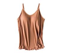 Damen Tanktop Mit Integriertem Bh Weit, Spaghettiträger Oberteil Ohne Bügel Unterhemd Cami Tanks Gepolstertes Ärmellose Basic Spaghetti-Top mit Cups Trägertop Regal BH Casual Bustier Tank Top