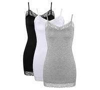 Damen-Tanktop mit Spitze, Hemdchen mit verstellbaren Spaghettiträger, Unterhemden, 3 Stück - Mehrfarbig - Klein