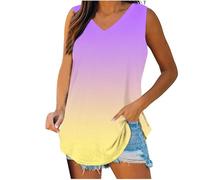 Damen Tanktop Sommer ÄRmellos V-Ausschnitt Oberteile Farbverlauf Bequeme Tank Top Atmungsaktive Cami Bluse GroßE GrößEn Weste Freizeit Lockere Vest Chillout Modischer Tops Vintage Blusenshirt