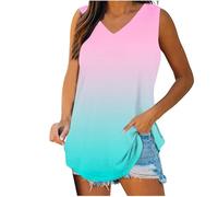 Damen Tanktop Sommer ÄRmellos V-Ausschnitt Oberteile Farbverlauf Bequeme Tank Top Atmungsaktive Cami Bluse GroßE GrößEn Weste Freizeit Lockere Vest Chillout Modischer Tops Vintage Blusenshirt
