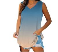 Damen Tanktop Sommer ÄRmellos V-Ausschnitt Oberteile Farbverlauf Bequeme Tank Top Atmungsaktive Cami Bluse GroßE GrößEn Weste Freizeit Lockere Vest Chillout Modischer Tops Vintage Blusenshirt