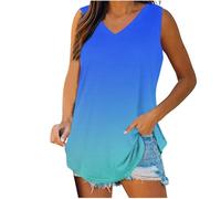 Damen Tanktop Sommer ÄRmellos V-Ausschnitt Oberteile Farbverlauf Bequeme Tank Top Atmungsaktive Cami Bluse GroßE GrößEn Weste Freizeit Lockere Vest Chillout Modischer Tops Vintage Blusenshirt