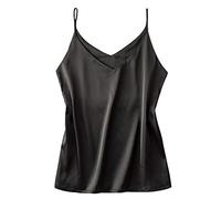 Damen Tanktop Vintage Shirt Vest Oberteile Spitz Strap Top Sexy Bluse Baumwolle Trägertop T-Shirt Unterhemd (M,Schwarz)