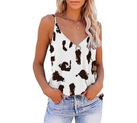 Damen Tanktops lässig V-Ausschnitt gestreift Bedruckt Weste ärmellose Blusen lockere Passform Strand Camisole Oberteile Urlaubsweste Träger Tanktops Leopardenmuster ärmellose T-Shirt Hemd S-5XL