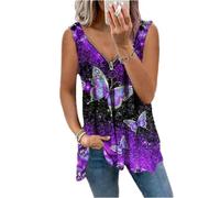 Damen Tanktops mit Sommer Rose Bedruckt Reißverschluss T-Shirt Hemdoberteil ärmellos V-Ausschnitt lässige Camis Oberteile lockere Tankbluse fließende Hemd Arbeitshemd Business Casual top Shirt S-5XL