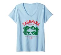 Damen Taormina Sizilien Italien Souvenir Design T-Shirt mit V-Ausschnitt