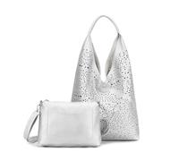 Damen Tasche XXL Set 2in1 Shopper Hobo Bag Schultertasche Cross Over Body Bag Umhängetasche Beuteltasche Handtasche Leder Optik Silber
