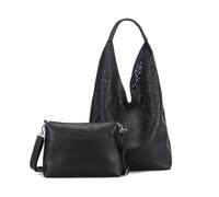 Damen Tasche XXL Set 2in1 Shopper Hobo Bag Schultertasche Cross Over Body Bag Umhängetasche Beuteltasche Handtasche Leder Optik Schwarz