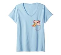 Damen Taschen-Axolotl-Pizza Axolotl in der Tasche T-Shirt mit V-Ausschnitt