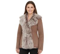 Damen Taupe Schaffell Toscana Merino Shearling Wildleder Lederjacke-Siena EU 48 / UK 20