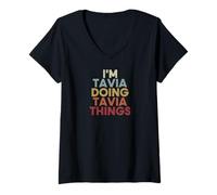 Damen Tavia Name Tavia Personalized Name First Given T-Shirt mit V-Ausschnitt
