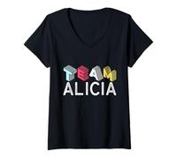 Damen Team Alicia Vorname, personalisiert, Retro-Stil T-Shirt mit V-Ausschnitt