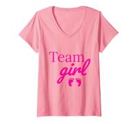 Damen Team Girl Pink Baby Shower Gender Reveal Party T-Shirt mit V-Ausschnitt
