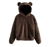 Damen Teddy Fleece Hoodie Mit Ohren Einfarbig Plüsch Kapuzenpullover Doppelseitiger Samt Kapuzenpulli Warme Hoody Oberteile Passform Langarm Sweatshirt Bequem Longsleeve Sweatpullover