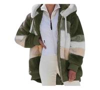 Damen Teddy Jacke Teddy - Mantel Winter Jacken Für Damen Teddy Jacken Und Damen - Jacken Damen-Jacken Fleecejacke Damen Mit Kapuze Winterjacke Damen Warm Herbstmantel Damen Wi(Army Green,XXL)