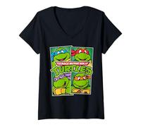 Damen Teenage Mutant Ninja Turtles Charaktere T-Shirt mit V-Ausschnitt