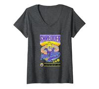 Damen Teenage Mutant Ninja Turtles Shredder Foot Clan Vintage T-Shirt mit V-Ausschnitt, Anthrazit Meliert, XL