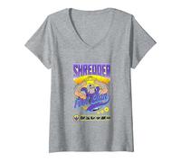 Damen Teenage Mutant Ninja Turtles Shredder Foot Clan Vintage T-Shirt mit V-Ausschnitt, Grau Meliert, XL